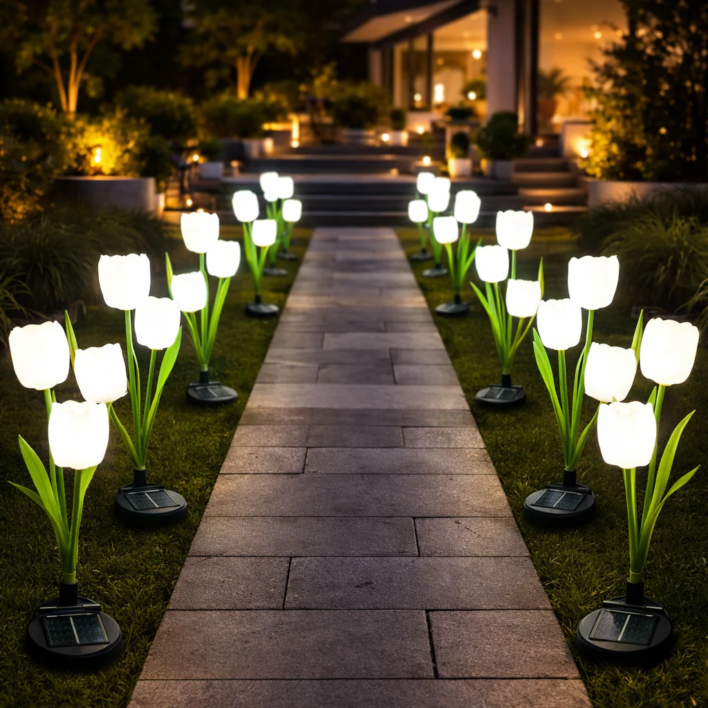 Set 2 lampi solare tip floare Lalea, iluminare exterior gradina, lumina alba [2]