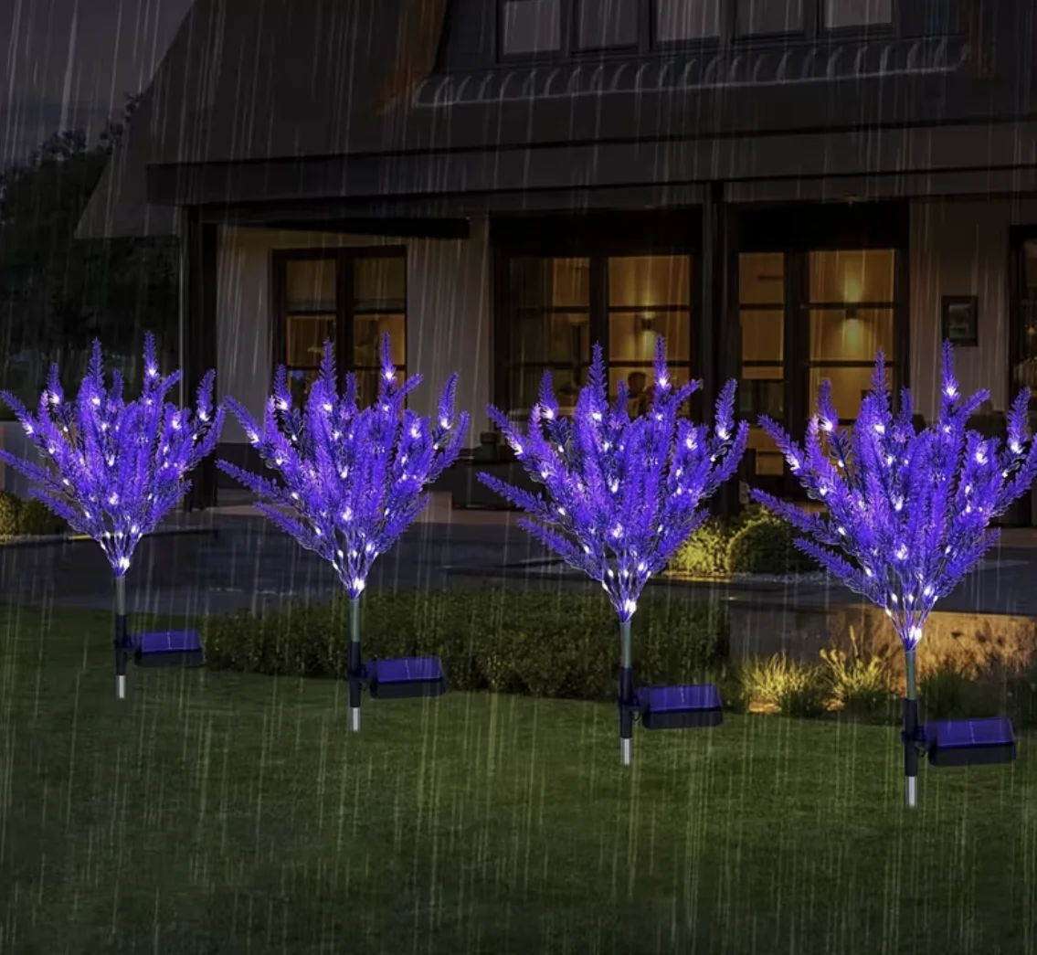 Set 2 Lampi Solare tip Lavanda, iluminare LED decorativa pentru gradina, exterior, aprindere automata [3]