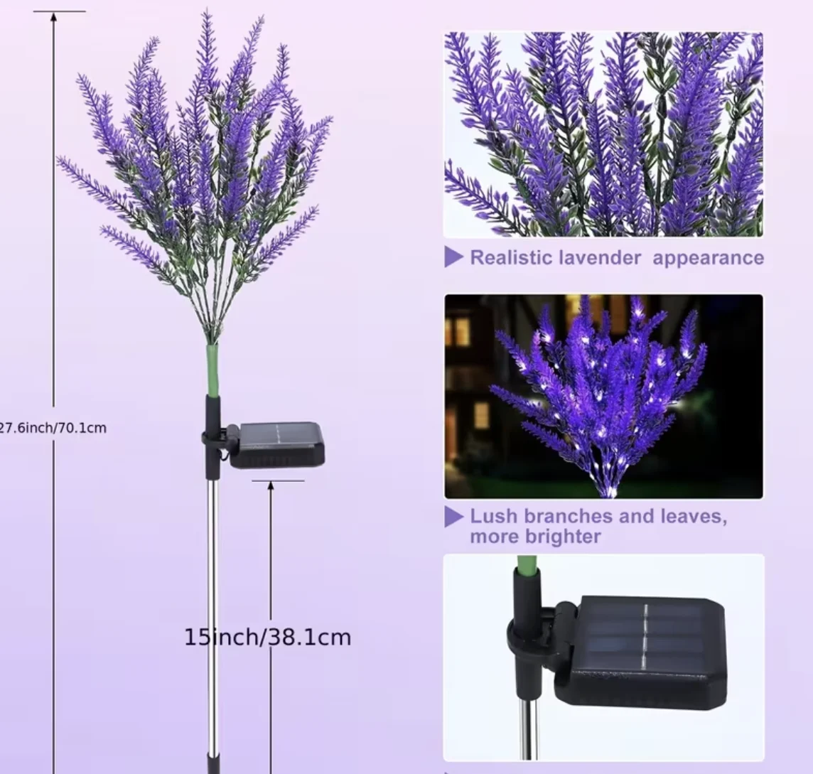 Set 2 Lampi Solare tip Lavanda, iluminare LED decorativa pentru gradina, exterior, aprindere automata [4]