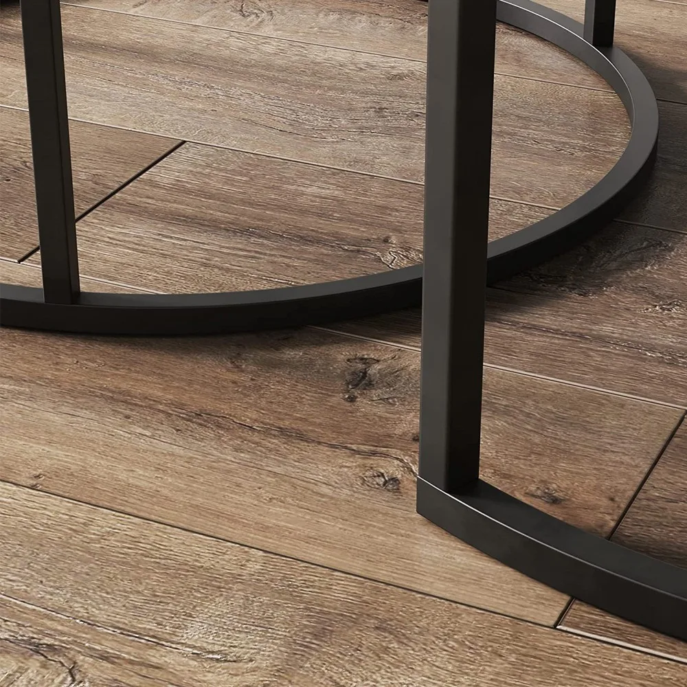 Set 2 Masute de Cafea Rotunde, Design Modern, Imitatie Marmura/Lemn, Picioare Metalice, pentru Living, Dormitor, Balcon [13]