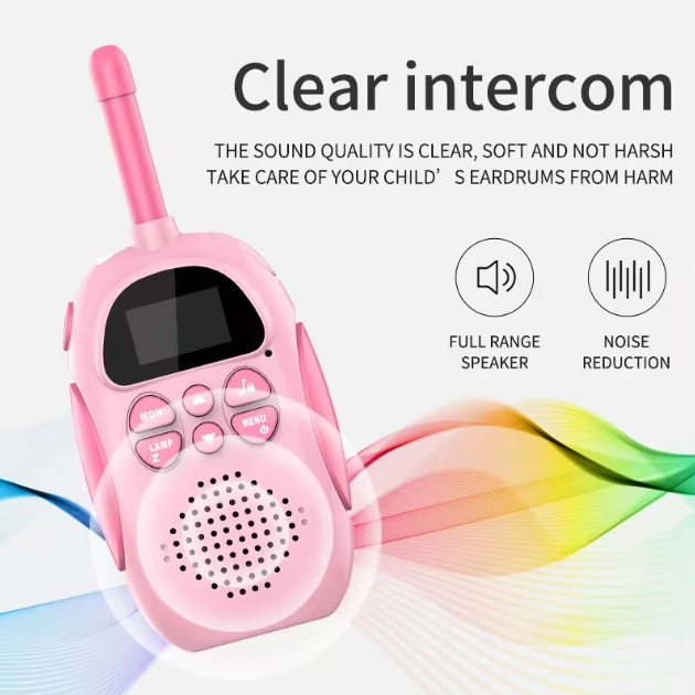 Set 2 statii Walkie Talkie pentru copii, Antena si Lanterna, functia VOX, Varsta Recomandata +3 ani, albastru si roz [9]
