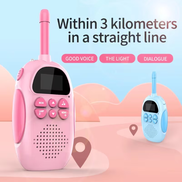 Set 2 statii Walkie Talkie pentru copii, Antena si Lanterna, functia VOX, Varsta Recomandata +3 ani, albastru si roz [4]