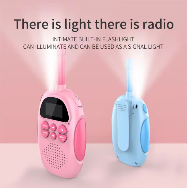 Set 2 statii Walkie Talkie pentru copii, Antena si Lanterna, functia VOX, Varsta Recomandata +3 ani, albastru si roz [8]
