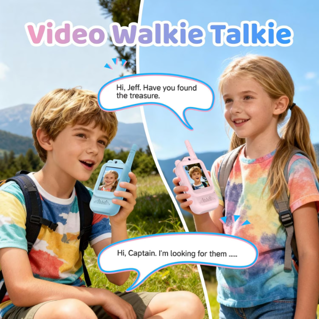 Set 2 Statii Walkie Talkie Video pentru Copii, Raza 400m, 11 Canale, Display LCD si Acumulator, Incarcare USB-C [2]