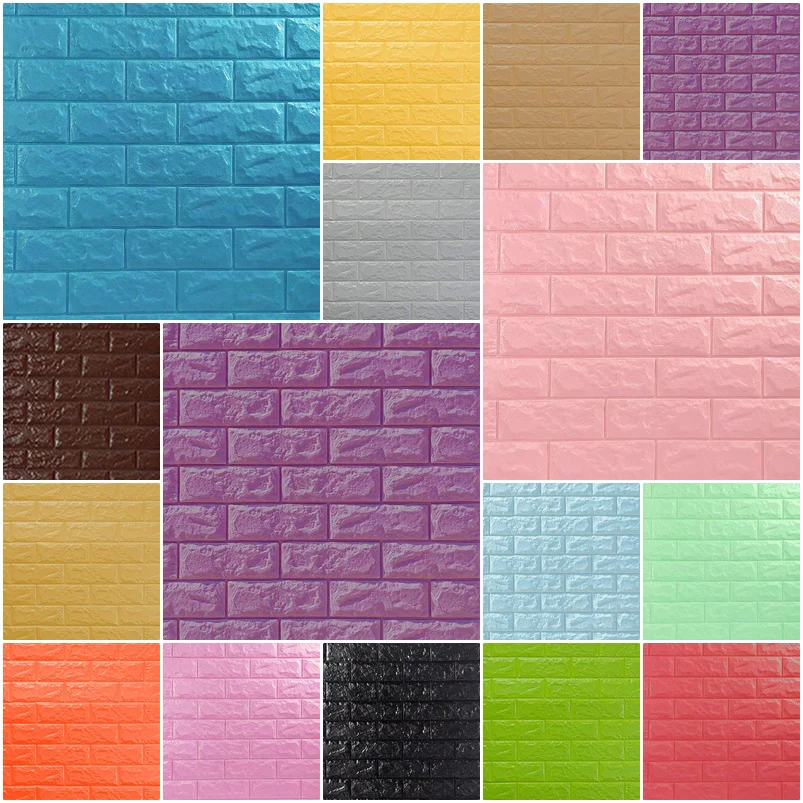 Set 5 Buc Tapet Autoadeziv 3D diverse culori, design caramida 70*77cm 3D, Roz /Verde /Galben /Negru /Albastru /Gri /Mov [3]