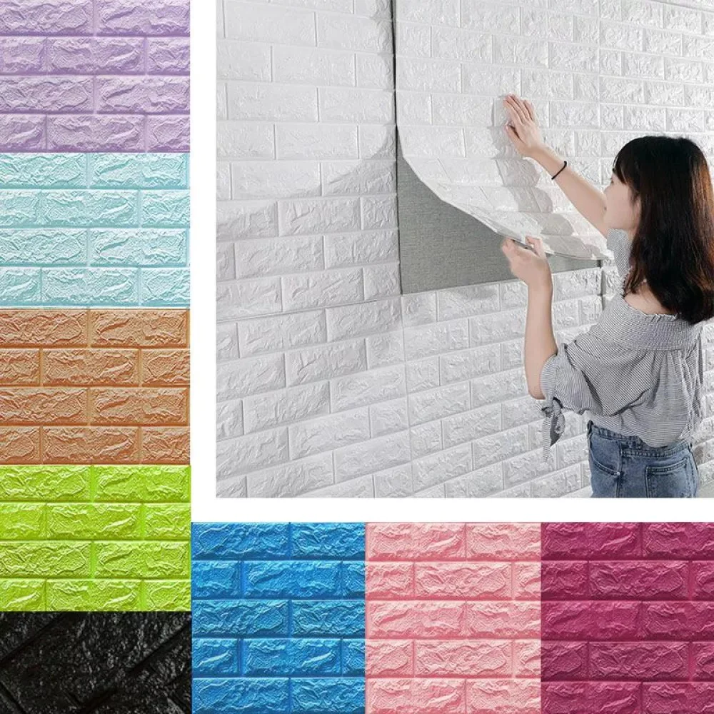 Set 5 Buc Tapet Autoadeziv 3D diverse culori, design caramida 70*77cm 3D, Roz /Verde /Galben /Negru /Albastru /Gri /Mov [4]