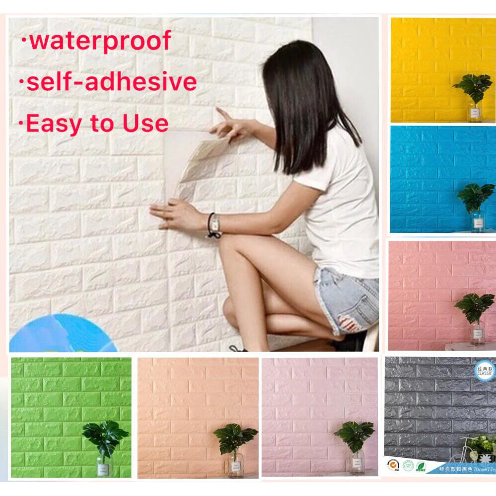 Set 5 Buc Tapet Autoadeziv 3D diverse culori, design caramida 70*77cm 3D, Roz /Verde /Galben /Negru /Albastru /Gri /Mov [11]
