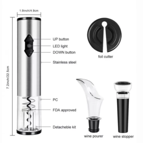 Set accesorii pentru vin cu tirbuson electric, 4 piese,incarcare usb [5]