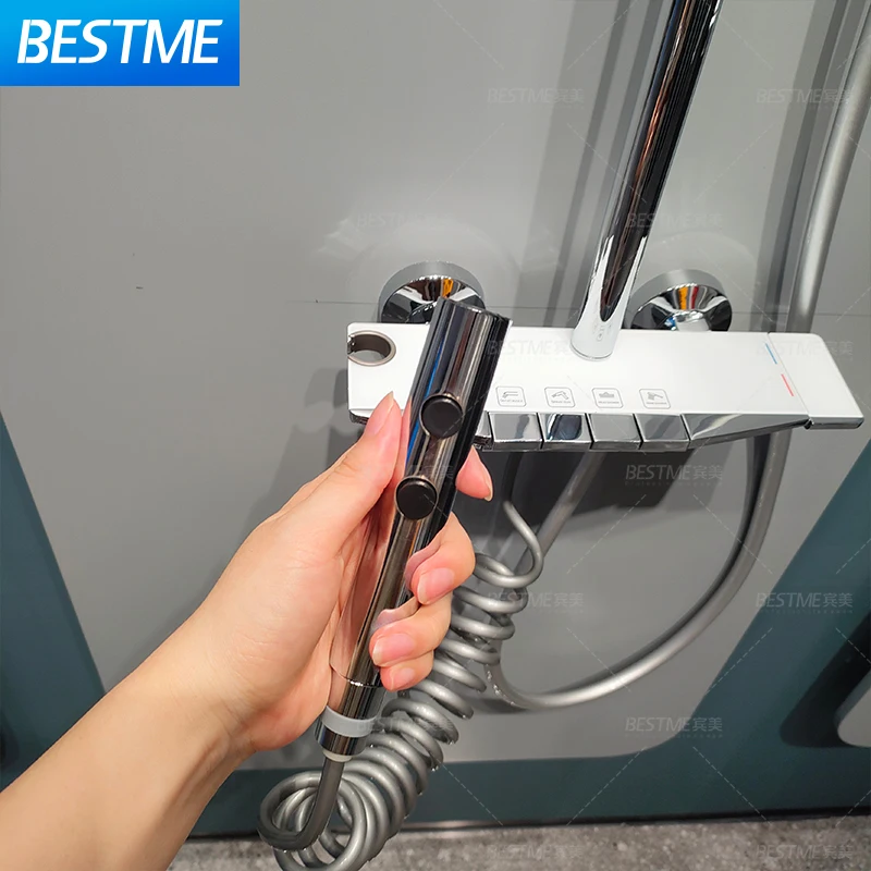 Set Baterie cu Coloana de Dus, Iluminare LED si Termostat, Dus tip Ploaie, Curgere apa in 4 moduri [10]