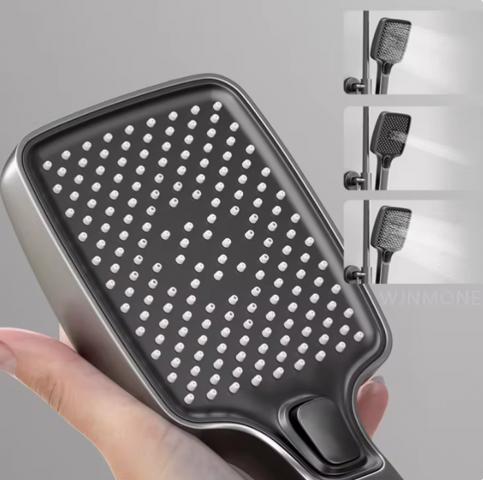 Set Baterie de Dus cu Afisaj Digital si Iluminare LED, 4 Moduri de Curgere a apei, Premium, Gri/Alb [5]