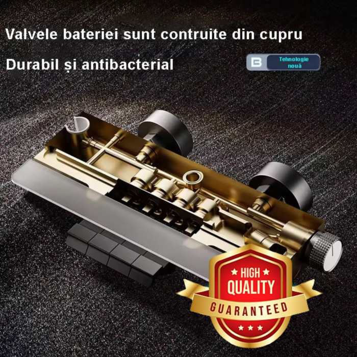 Set Baterie de Dus cu LED si Afisaj Digital, Termostat, 4 moduri de curgere a apei, Dus tip ploaie, din Cupru si Alama, Alb [5]
