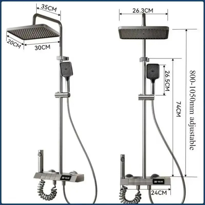 Set Baterie si Coloana de dus tip ploaie, Lumini LED, Afisaj Temperatura, 4 moduri de curgere a apei, Crom Satinat [8]