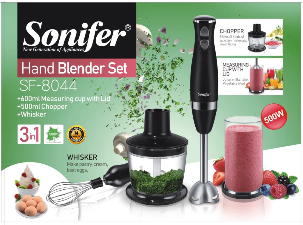 Set Blender 3 in 1 Sonifer SF-8044 cu putere 500W, Mixer vertical, functie Turbo, Multifunctional, alb [9]