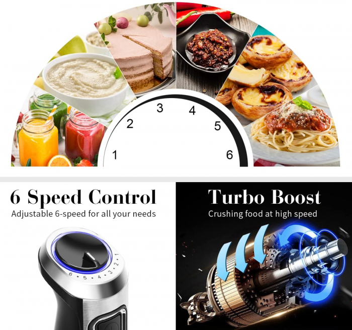 Set Blender de Mana 4 in 1, Functie Turbo, 9 viteze, Cana 500 ml, Tocator 600 ml, 1200W [7]