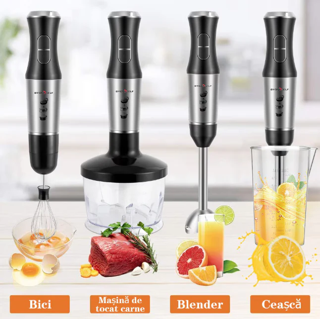 Set Blender de Mana 4 in 1, Functie Turbo, 9 viteze, Cana 500 ml, Tocator 600 ml, 1200W [5]