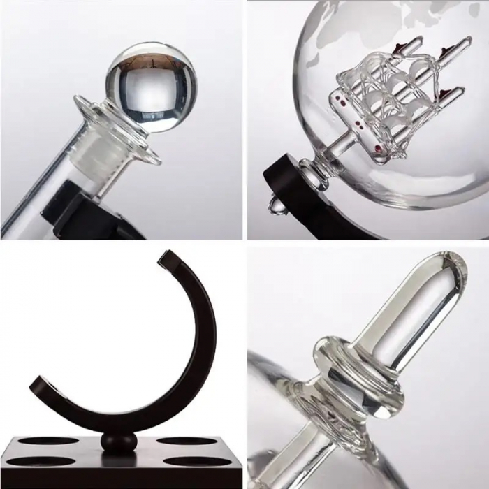 Set Cadou Decantor Glob Pamantesc Premium,cu 4 pahare si suport de lemn [8]