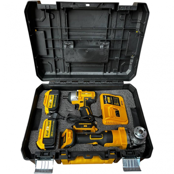 Set Cheie cu Impact + Flex / Polizor Unghiular, KraftRoyal, cu 2 Acumulatori 36V 8AH, fara perii [11]