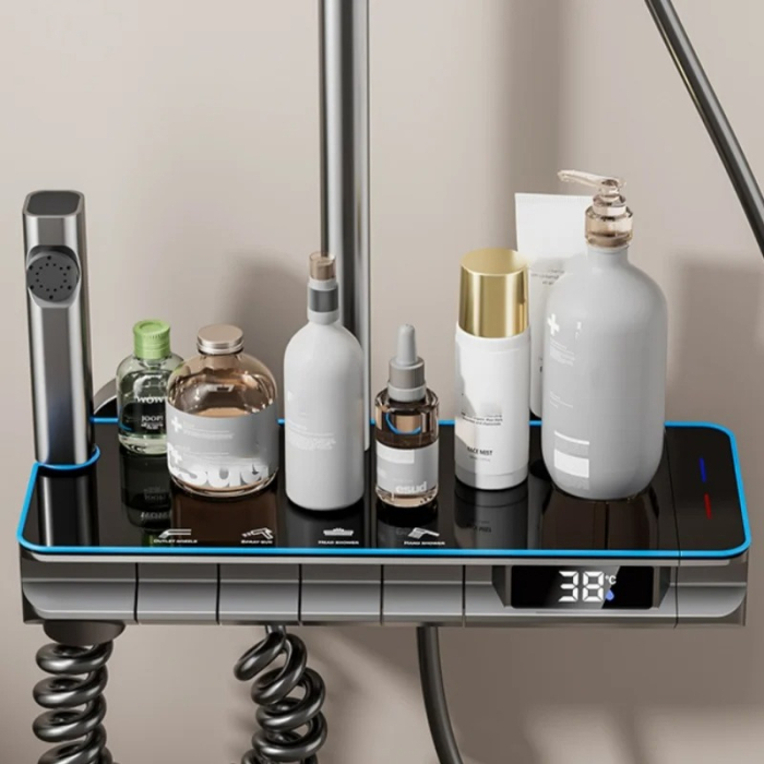 Set Coloana Baterie Dus cu Afisaj Electronic si Lumini LED, 4 Moduri de Curgere a apei, Premium, Negru cu Gri [4]