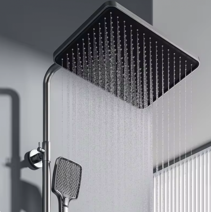 Set Coloana Baterie Dus cu Afisaj Electronic si Lumini LED, 4 tipuri de Curgere a apei, Premium, Gri [3]