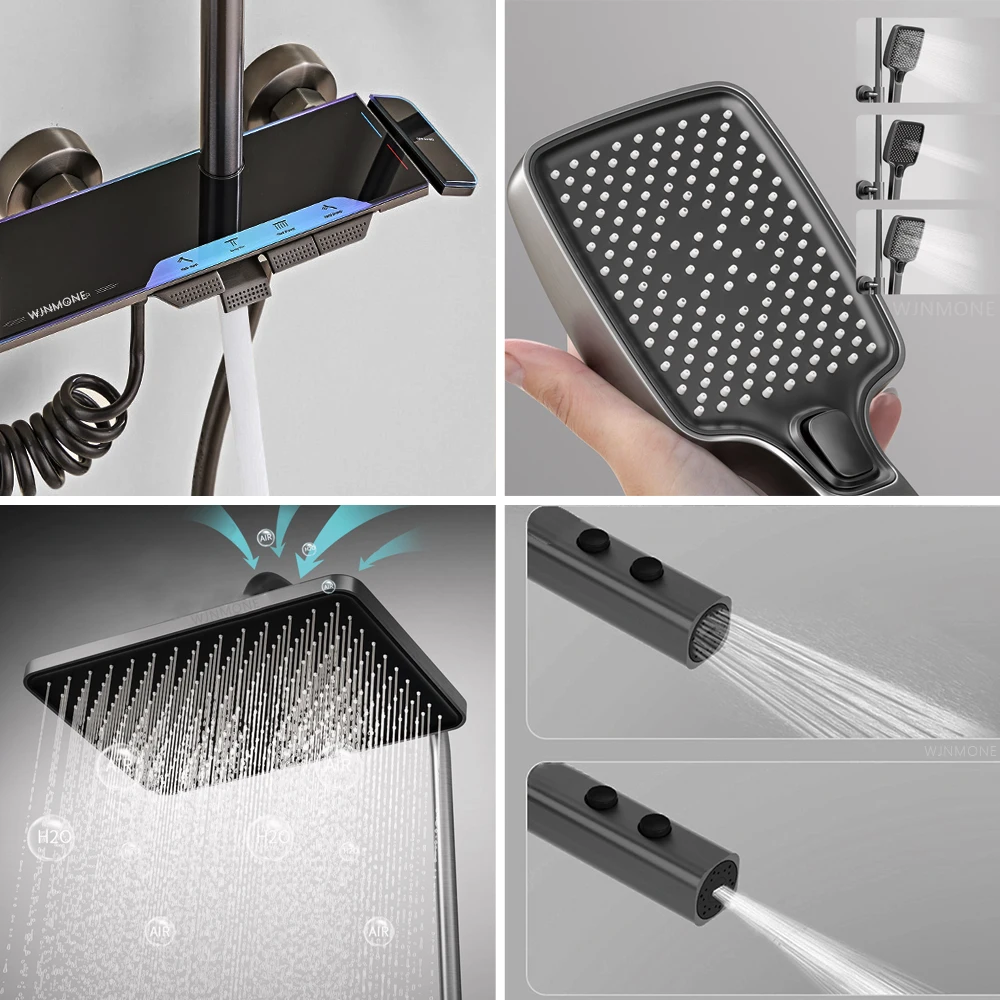 Set Coloana Baterie Dus cu Lumini LED, 4 tipuri de Curgere a apei, Premium, Crom Satinat (Gri) [3]