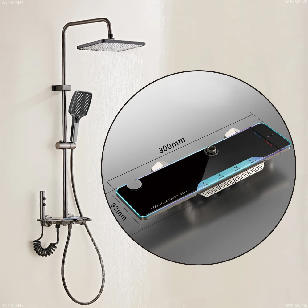 Set Coloana Baterie Dus cu Lumini LED, 4 tipuri de Curgere a apei, Premium, Crom Satinat (Gri) [11]
