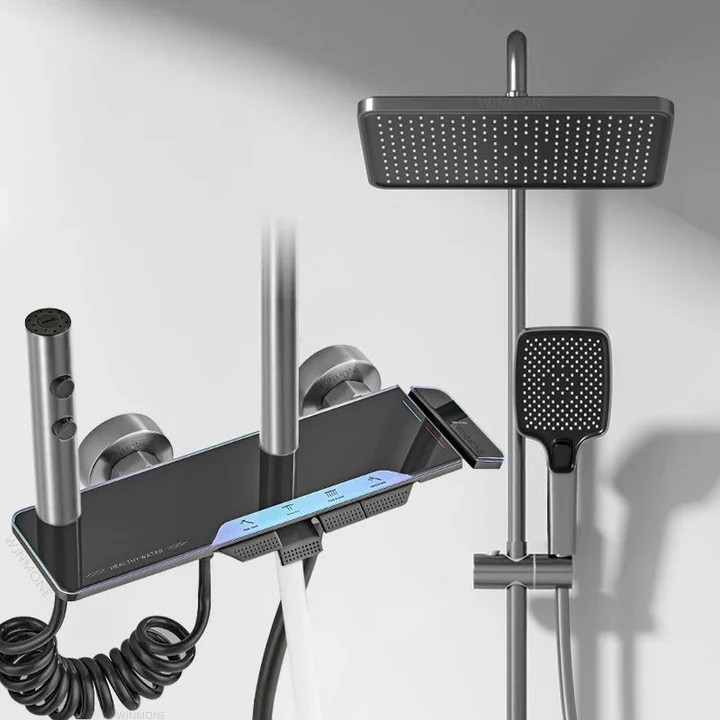 Set Coloana Baterie Dus cu Lumini LED, 4 tipuri de Curgere a apei, Premium, Crom Satinat (Gri) [5]