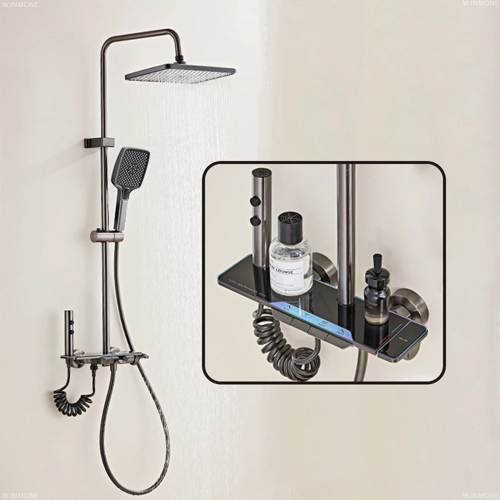 Set Coloana Baterie Dus cu Lumini LED, 4 tipuri de Curgere a apei, Premium, Crom Satinat (Gri) [2]