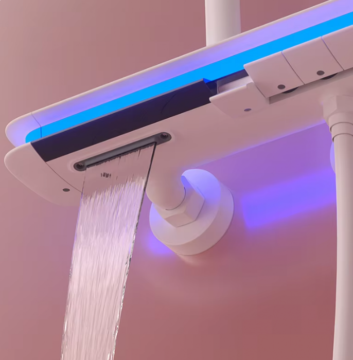 Set Coloana de Dus cu Iluminare LED si Termostat, Dus tip Ploaie, curgere apa in 4 moduri, Cupru, Alb [4]