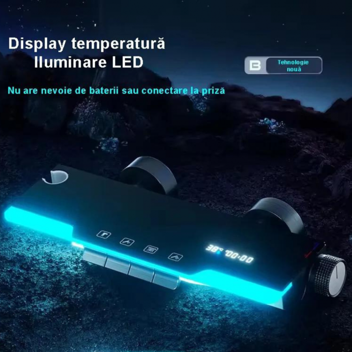 Set de Dus cu Afisaj Digital, Iluminare LED, 4 Functii de curgere a apei, Dus tip Ploaie, Crom Satinat [2]