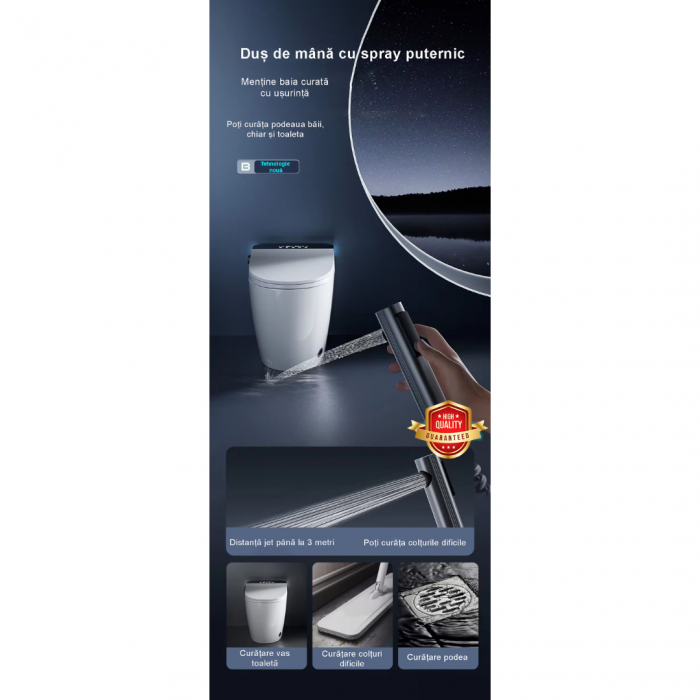 Set de Dus cu Afisaj Digital, Iluminare LED, 4 Functii de curgere a apei, Dus tip Ploaie, Crom Satinat [6]