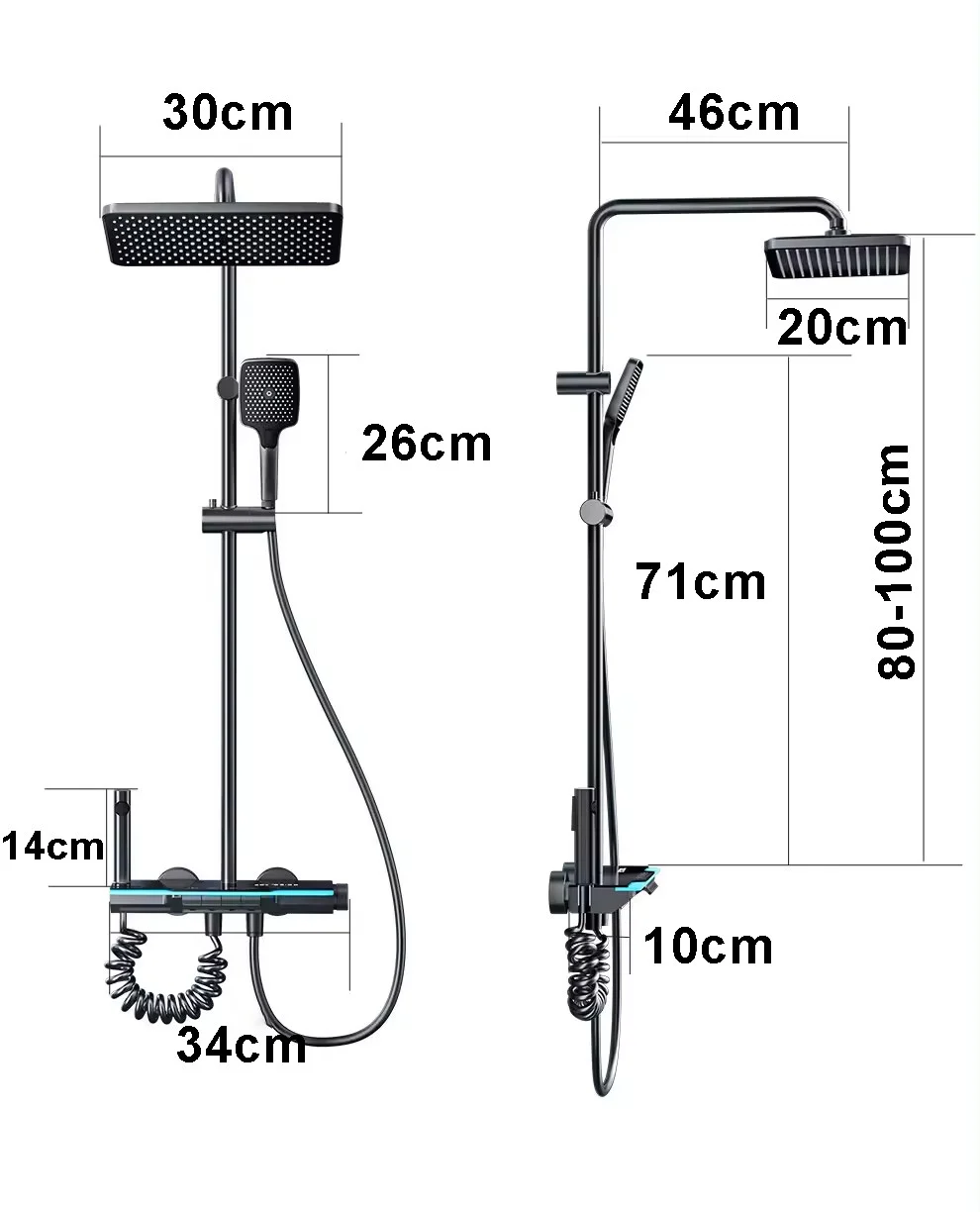 Set de Dus cu Afisaj Digital, Iluminare LED, 4 Functii de curgere a apei, Dus tip Ploaie, Crom Satinat [10]