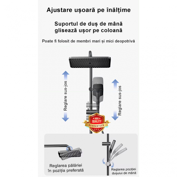 Set de Dus cu Afisaj Digital, Iluminare LED, 4 Functii de curgere a apei, Dus tip Ploaie, Crom Satinat [11]
