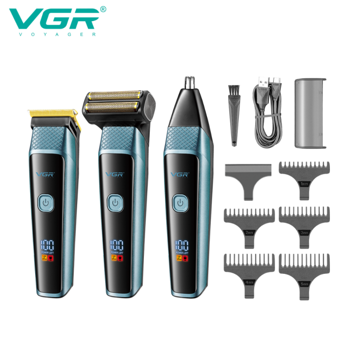 Set de Tuns si Ingrijire Barbati 3 in 1 VGR, Turbo, Display LED, 3 Capete, Autonomie 90 Minute, Auriu, V-366 [13]