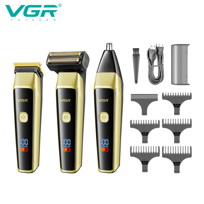 Set de Tuns si Ingrijire Barbati 3 in 1 VGR, Turbo, Display LED, 3 Capete, Autonomie 90 Minute, Auriu, V-366 [11]