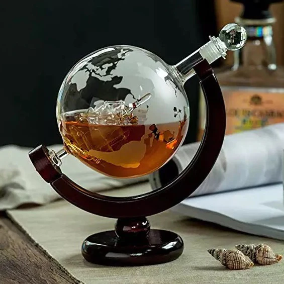 Set decantor The Earth, design glob pamantesc, 2 pahare cu imprimeu modern, 850 ml, Premium [4]