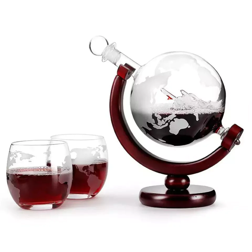 Set decantor The Earth, design glob pamantesc, 2 pahare cu imprimeu modern, 850 ml, Premium [5]