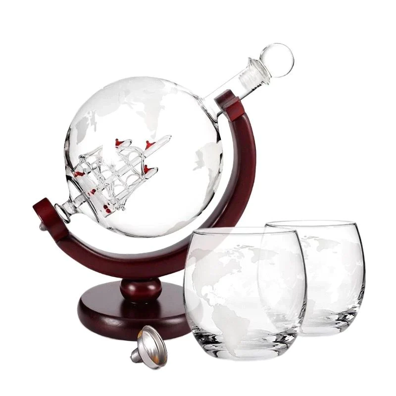 Set decantor The Earth, design glob pamantesc, 2 pahare cu imprimeu modern, 850 ml, Premium [3]