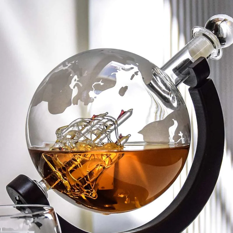 Set decantor The Earth, design glob pamantesc, 2 pahare cu imprimeu modern, 850 ml, Premium [9]