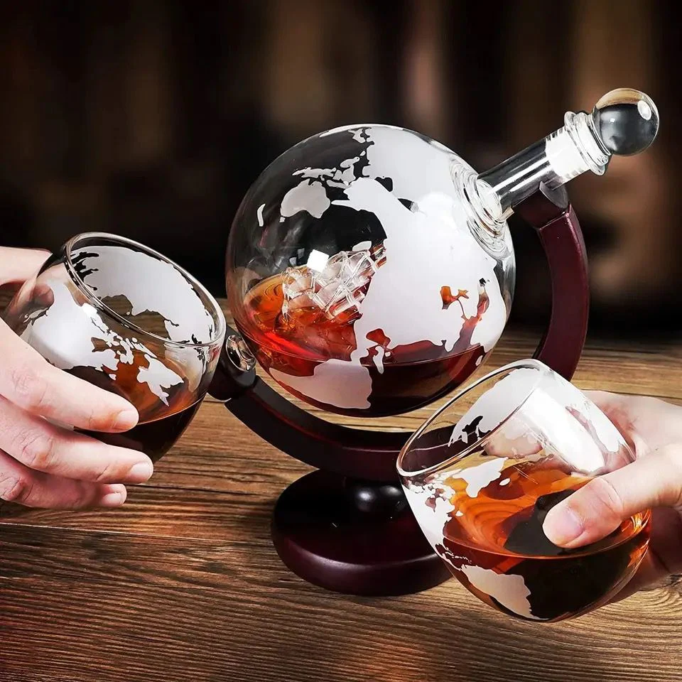 Set decantor The Earth, design glob pamantesc, 2 pahare cu imprimeu modern, 850 ml, Premium [7]