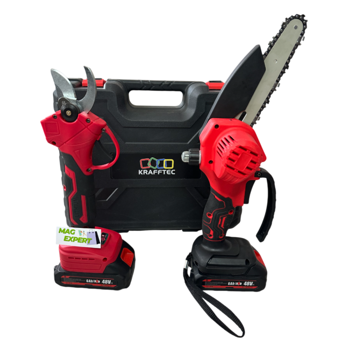 Set Foarfeca + MiniDrujba cu Sistem Ungere Lant, cu 2 Acumulatori 48V 6AH, Trusa Depozitare Inclusa [5]
