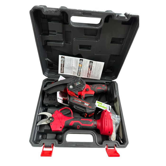 Set Foarfeca + MiniDrujba cu Sistem Ungere Lant, cu 2 Acumulatori 48V 6AH, Trusa Depozitare Inclusa [8]