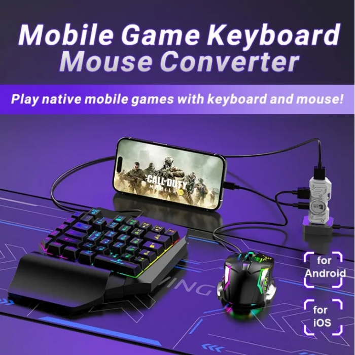 Set Gaming 5 in 1 Plug And Play pentru Jocuri Mobile si PC: Tastatura RGB, mouse DPI ajustabil, converter Bluetooth compatibil Android/IOS [2]