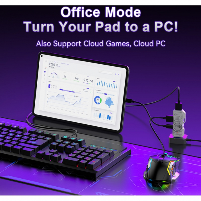 Set Gaming 5 in 1 Plug And Play pentru Jocuri Mobile si PC: Tastatura RGB, mouse DPI ajustabil, converter Bluetooth compatibil Android/IOS [11]