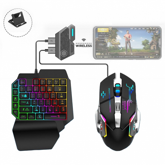 Set Gaming 5 in 1 Plug And Play pentru Jocuri Mobile si PC: Tastatura RGB, mouse DPI ajustabil, converter Bluetooth compatibil Android/IOS [9]