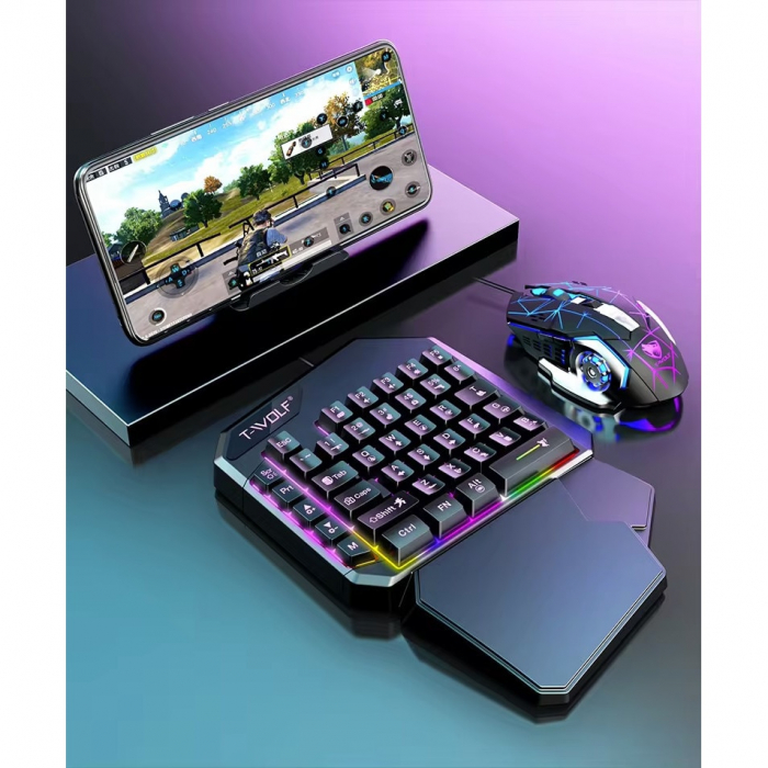 Set Gaming 5 in 1 Plug And Play pentru Jocuri Mobile si PC: Tastatura RGB, mouse DPI ajustabil, converter Bluetooth compatibil Android/IOS [13]