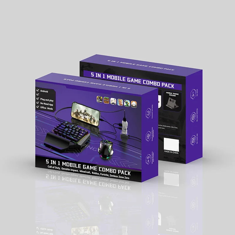 Set Gaming 5 in 1 Plug And Play pentru Jocuri Mobile si PC: Tastatura RGB, mouse DPI ajustabil, converter Bluetooth compatibil Android/IOS [14]