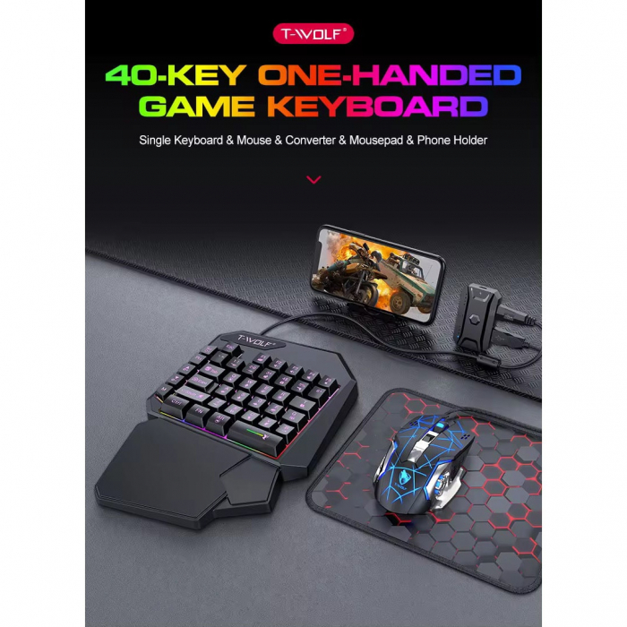 Set Gaming 5 in 1 Plug And Play pentru Jocuri Mobile si PC: Tastatura RGB, mouse DPI ajustabil, converter Bluetooth compatibil Android/IOS [4]