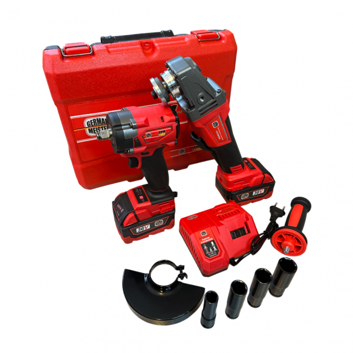 Set German Meister Masina cu Impact + Polizor / Flex, cu 2 Acumulatori 36V 8AH, + 4 Tubulare [2]