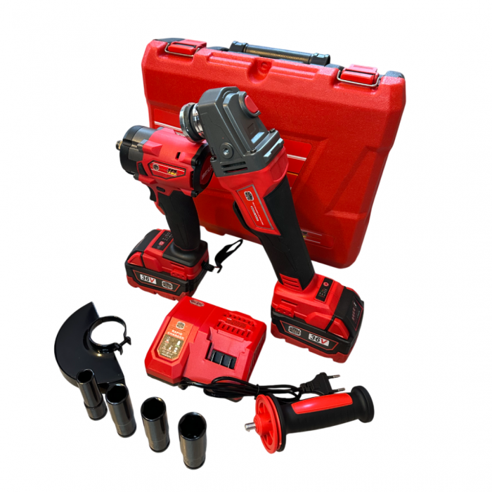 Set German Meister Masina cu Impact + Polizor / Flex, cu 2 Acumulatori 36V 8AH, + 4 Tubulare [4]