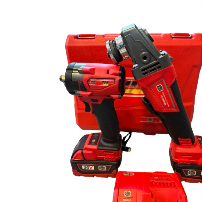 Set German Meister Masina cu Impact + Polizor / Flex, cu 2 Acumulatori 36V 8AH, + 4 Tubulare [8]